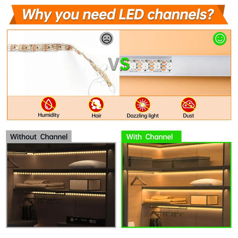 Infographic showing benefits of using 6 Pack 3.3ft LED Channel Kit White Aluminum U Shape Diffuser With Milky White Cover