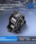 Premium Heavy Duty Five Piece Engine Motor And Transmission Mount Kit Straight Swap For Honda Civic 1996 Through 2000 1.6L L4 And Acura El Drop Dead Solid rear transmission mount in black.