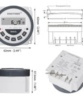 Digital 7 Day Programmable Timer Switch For 220V AC with LED, 62mm size, panel mounted with 18 on/off cycles, 1NO 1NC relay