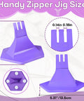 Dead Simple Three Prong Zipper Jig Tool With Self Adhesive Backing For Seamless Three And Five Pull Replacement, purple ABS material.