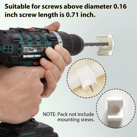 Amazon OWMOSYX 50-pack 1/2 in PEX clips; white plastic pipe clamps for securing PEX tubing, wall installation shown with drill.