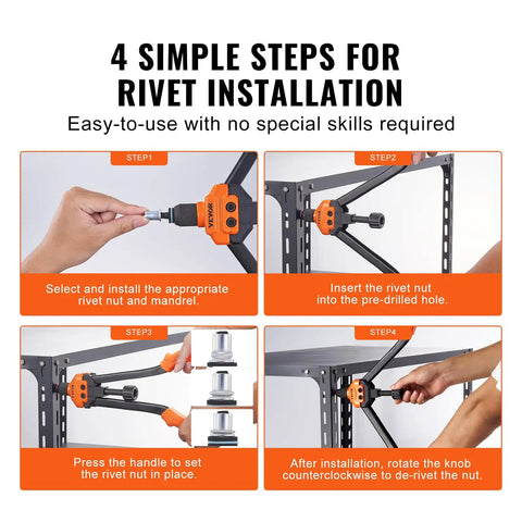 Step-by-step guide for using the Straight Up 16 Inch Rivet Nut Tool Kit With 186 Rivnuts And 13 Sae Mandrels Quick Release Knuckle Puller.