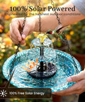 Hands holding a functioning Solar Powered Cascade Hanging Bird Bath Fountain For Outdoors Weatherproof No Fuss Maintenance Garden Decor