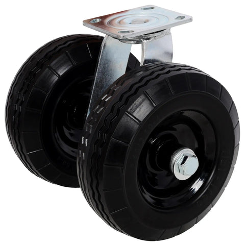 8 Inch Black Flat Free Swivel Caster With Dual PU Foam Wheels And Roller Bearings Heavy Duty 660 Lbs Load Capacity Zinc Plated Industrial Caster For Rough Floors And Fragile Equipment Transport, dual wheel view