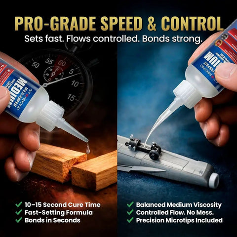 Medium Super Glue Pro Kit 2 Oz For Quick Fixes And Woodworking All Purpose Cyanoacrylate Adhesive with nozzles in action