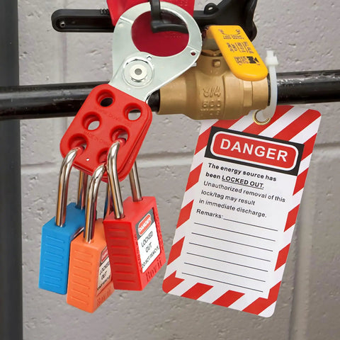 Electrical Lockout Tagout Kit With 33 Devices Padlocks Hasps Circuit Breaker Locks Switch Locks Tag Outs And Nylon Storage Bag for OSHA safety