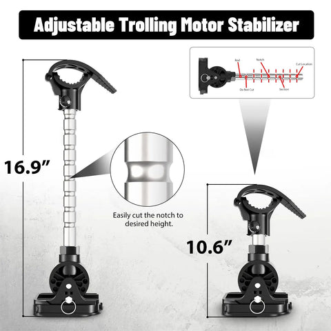 Adjustable Beefy Trolling Motor Stabilizer Mount for Terrova with detachable upper section and installation guide