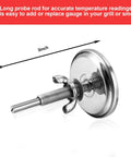 Three Pack Charcoal Grill Temperature Gauge Thermometer With 2-3/8 Inch Dial And 2-7/8 Inch Probe, stainless steel body