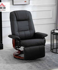 Swivel Recliner Chair With Retractable Footrest in PU Leather on Wood Base lounge chair in living room setting.