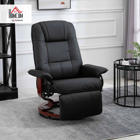 Swivel Recliner Chair With Retractable Footrest in PU Leather on Wood Base lounge chair in living room setting.