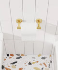 Gold Toilet Paper Holder Stainless Steel 304 Built To Last Double Post Pivoting Roll Holder Wall Mounted Tissue Holder For Commercial Bathroom RV Brushed Brass Finish