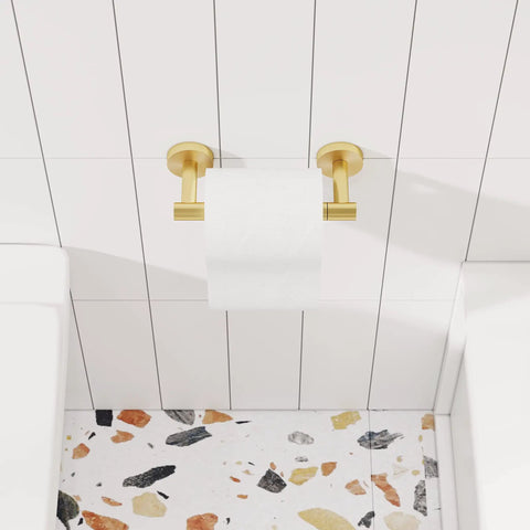 Gold Toilet Paper Holder Stainless Steel 304 Built To Last Double Post Pivoting Roll Holder Wall Mounted Tissue Holder For Commercial Bathroom RV Brushed Brass Finish