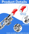 Heavy Duty 6pcs Stainless Steel Toggle Latch Clamps For Doors And Trailer Hatches Locking Hooks With Rust Proof Silver Finish close-up showing rubber handle and locking mechanism.