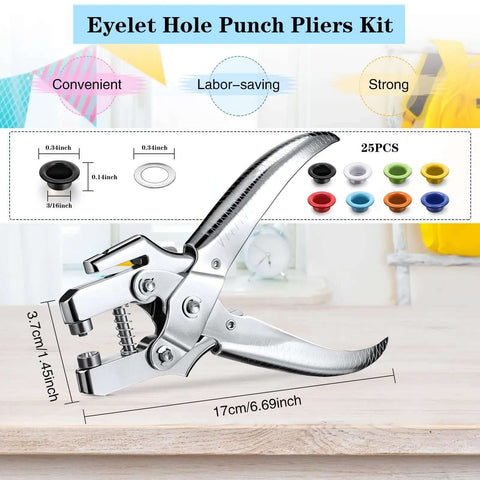 Three Sixteenth Inch Grommet Tool Kit Eyelet Plier Set Hand Punch Grommet Press with 200 Eyelets Multicolor