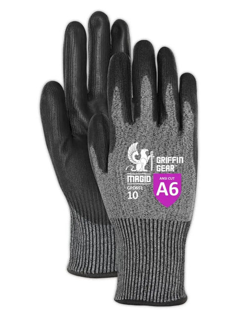 Touchscreen Friendly Level A6 Cut Resistant Work Gloves With 13 Gauge Hyperon Shell And Polyurethane Palm Coating For Dexterity