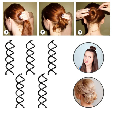 DIY Hair Braiding Tool Kit For Fast Spiral Braids complete styling set shown with spiral pins and hairstyles