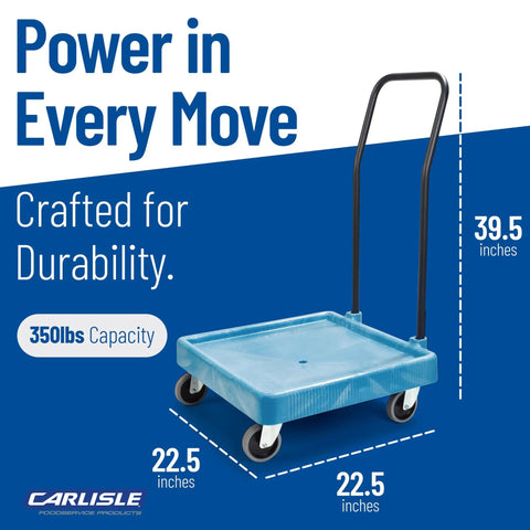 Universal Warewashing Rack Dolly With Handle For 19-3/4 Inch Dish Racks, 350 Lb Capacity, Blue - Heavy Duty Workhorse For Easy Dish Rack Transport With Built-In Drain And Four 4-Inch Swivel Casters