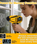Person using cordless heat gun with adjustable temp 120F to 1110F LCD display, LED light for shrink tubing, tool only.