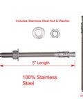 Three Eighths Inch By Five Inch Wedge Anchor 5 Pack Stainless Steel 304 Corrosion Resistant Commercial Grade With Washers And Nuts Included For Concrete And Marine Applications For Tough Projects shown with parts.