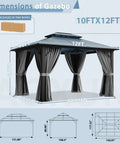 10x12 Hardtop Aluminum Framed Outdoor Gazebo With Double Polycarbonate Roof for Patio and Garden Hangout, shown with curtains.