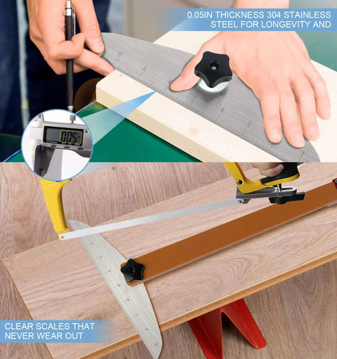Adjustable Stair Tread Template Tool Kit With Pro Grade Gauge And Jig 7.67 To 49 Inch Length in use on wood surface