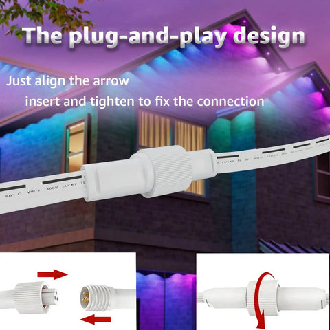 Heavy Duty 16 Foot Signal Booster Extension Cable For Outdoor LED Strip Lights IP68 Waterproof 3 Pin Driver Module Adapter close-up with plug-and-play design.