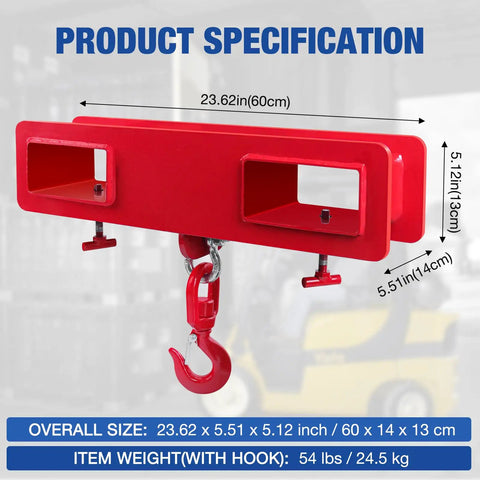 Heavy Duty Forklift Lifting Hook With 4400 Lbs Capacity, Swivel 360 Degree Rotation, Security Latch, Dual Large T Screws, Red Mobile Crane Style Hoist Hook, Easy Slide On Pallet Forks, Ideal For Warehouse Hoisting And Load Handling. 23.62 x 5.51 x 5.12 in