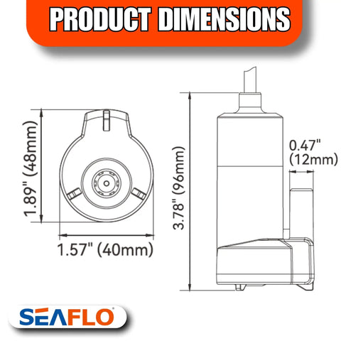 Diagram showing dimensions of 12V 4 GPM Submersible Water Transfer Pump For Intermittent Duty In Stainless Steel Construction Portable