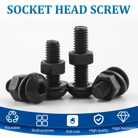 580 Piece Hex Socket Cap Screws Set with Nuts and Flat Washers, M2 M3 M4 M5 Sizes, 304 Stainless Steel, close-up image