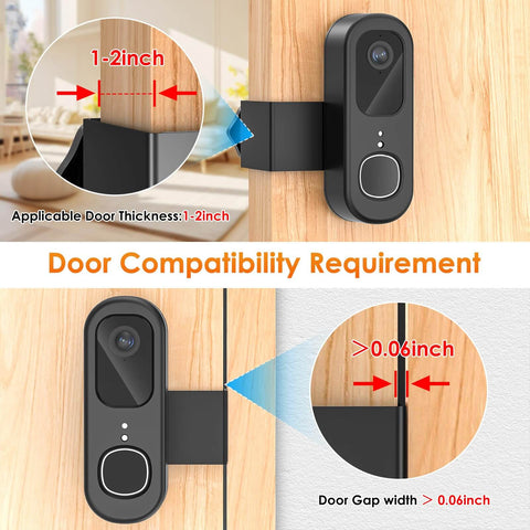 Anti Theft Doorbell Mount For Video Doorbell 2K Gen 2 No Drill Mounting Bracket Weatherproof Protection showing door compatibility