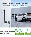 Level 1 And Level 2 Portable EV Charger With 8 To 16 Amp Adjustable Current And 25 Foot Cord charging white EV car