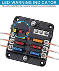 Close-up of Six Way Fuse Block for 12V and 24V Vehicles with Six Circuit ATC ATO Waterproof Fuse Box Holder LED Indicator and Weatherproof Cover