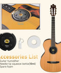 2 In 1 Acoustic Guitar Humidifier With Soundhole Cover, GHD-04 black round unit with bottle and foam on acoustic guitar