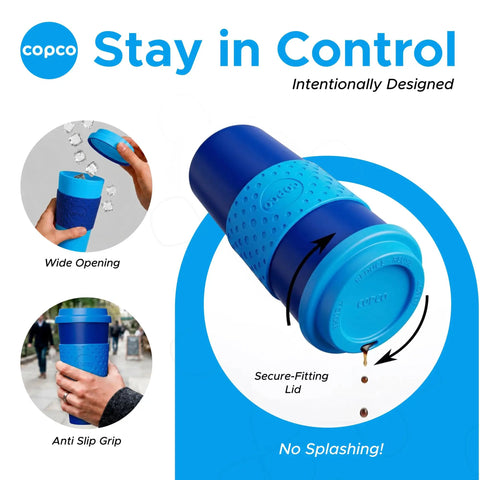 Next Level Insulated 16 Oz Travel Mugs Set Of 2 With Spill Resistant Lids showing secure-fitting lid and anti-slip grip design.