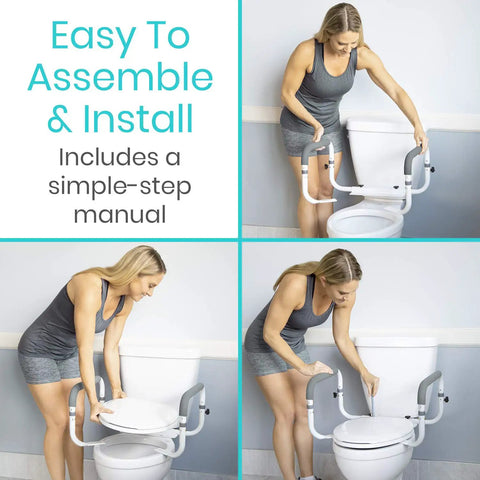 Toilet Safety Rail With Adjustable Grab Bar, Compact Support Frame, Padded Handrail, Easy Install For Seniors And Elderly, Helps With Sit Stand, Supports Up To 300 Lbs, Great For Arthritis And Handicap Bathrooms