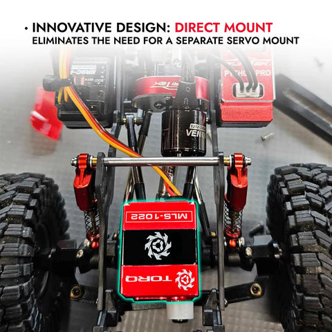Beefy High Torque Micro Servo for 1 24 RC Crawlers, 5V to 8.4V Power, mountless CNC mount on Axial SCX24 chassis, red and black
