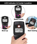 Professional Wall Scanner, Stud Finder & Live Wire Detector with LED indicators and mode buttons in hand for testing.