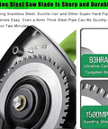 Professional Grade Heavy Duty Electric Pipe Cutter With Automatic Tube Cutting Machine And 5 Adjustable Speed Settings For Slick Plumbing And Metal Fabrication Up To 400Mm close-up of sharp fine steel saw blade.