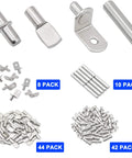 104 Pieces Shelf Pins Kit Four Styles Nickel Plated Shelf Support Pegs for Shelves Cabinets Bookshelves and Closets