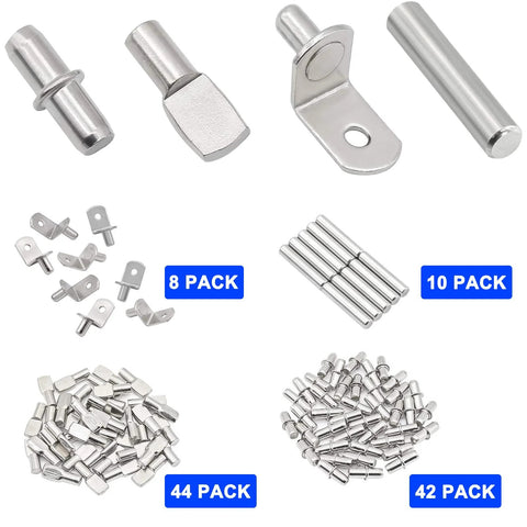 104 Pieces Shelf Pins Kit Four Styles Nickel Plated Shelf Support Pegs for Shelves Cabinets Bookshelves and Closets