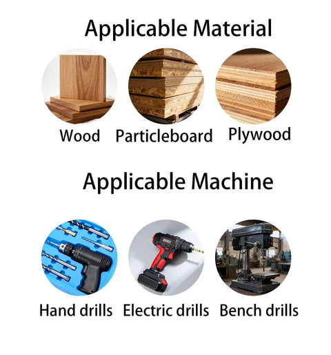 Applicable materials and machines for 5 Piece Countersink Drill Bit Set With Hex Shank Tapered Pilot Hole Bits And Snappy Quick Change.