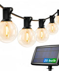 Solar Outdoor String Lights 25ft 26 LED G40 Bulbs USB Rechargeable Portable Edison Cafe Lights with solar panel