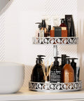 12 Inch 2 Tier Lazy Susan Turntable Organizer Adjustable Height Smooth Rotation Kitchen Countertop Spice Rack White Heavy Duty with bathroom products.