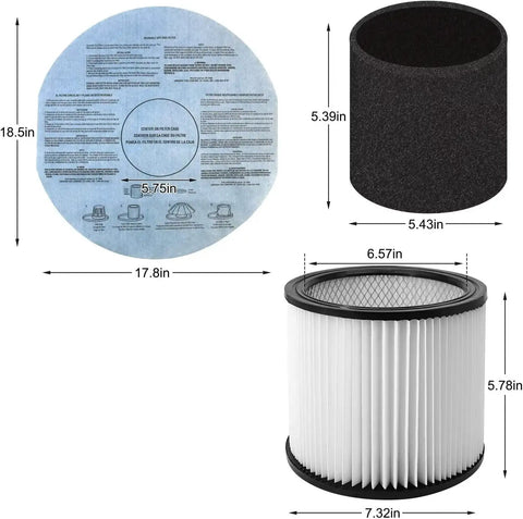 Foam Sleeve and Filter Replacement Kit for 5 Gallon Wet Dry Vacuums Compatible With 90304 90585 90350 90333 Includes 9010700