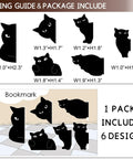 Image showing Six Pack Cute Cat Magnetic Bookmarks Clip Set for Readers and Students with size and design details.