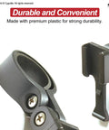 Close-up of Seat Post Mount for Hypershot, Hotshot Pro, and Hotshot taillights made from premium black plastic with durable hard mounts.