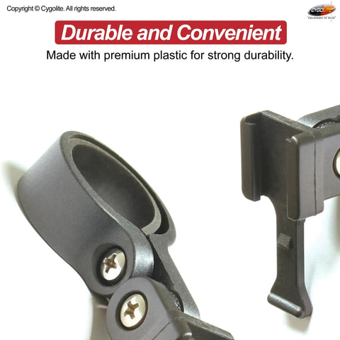Close-up of Seat Post Mount for Hypershot, Hotshot Pro, and Hotshot taillights made from premium black plastic with durable hard mounts.