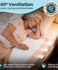 Premium Heavy Duty Extra Large Disposable Bed Pads With Super Grippy Adhesive Strips 40 By 36 Inches Ultra Absorbent Adult Incontinence Underpads Total Mattress Armor 25 Count in use with a woman resting.