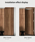 Two Pack Hidden Stainless Steel Hinges For Frameless Kitchen Cabinets shown open and closed on wooden door