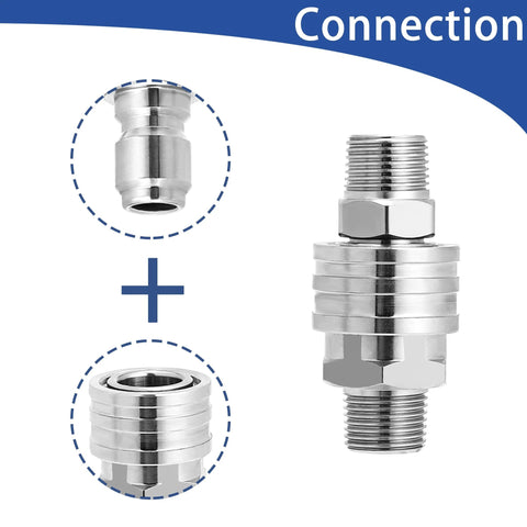 Front view of M MINGLE stainless steel pressure washer adapter set with 3/8 in quick-connect fittings; 2-pack, 5000 PSI